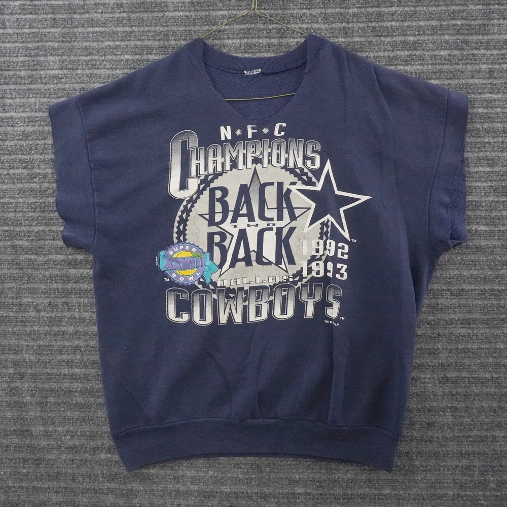 Vintage 90s Dallas Cowboys Sweatshirt Mens XL Navy Blue Cut Off Super Bowl